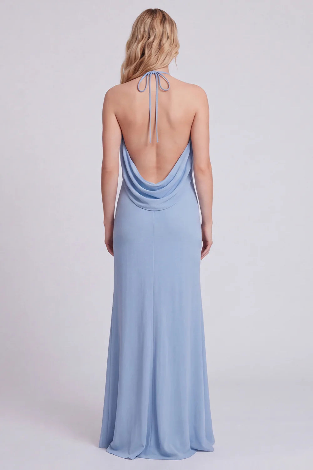 Light Blue Halter Backless Mermaid Bridesmaid Dress