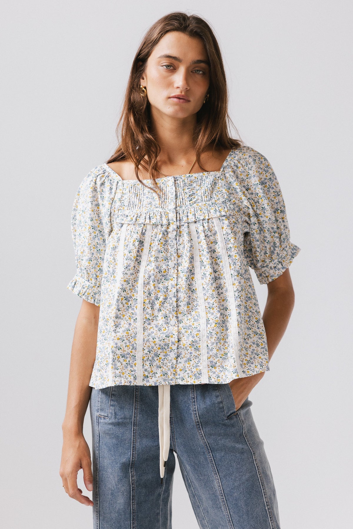 Tiffany Floral Blouse in Blue FINAL SALE