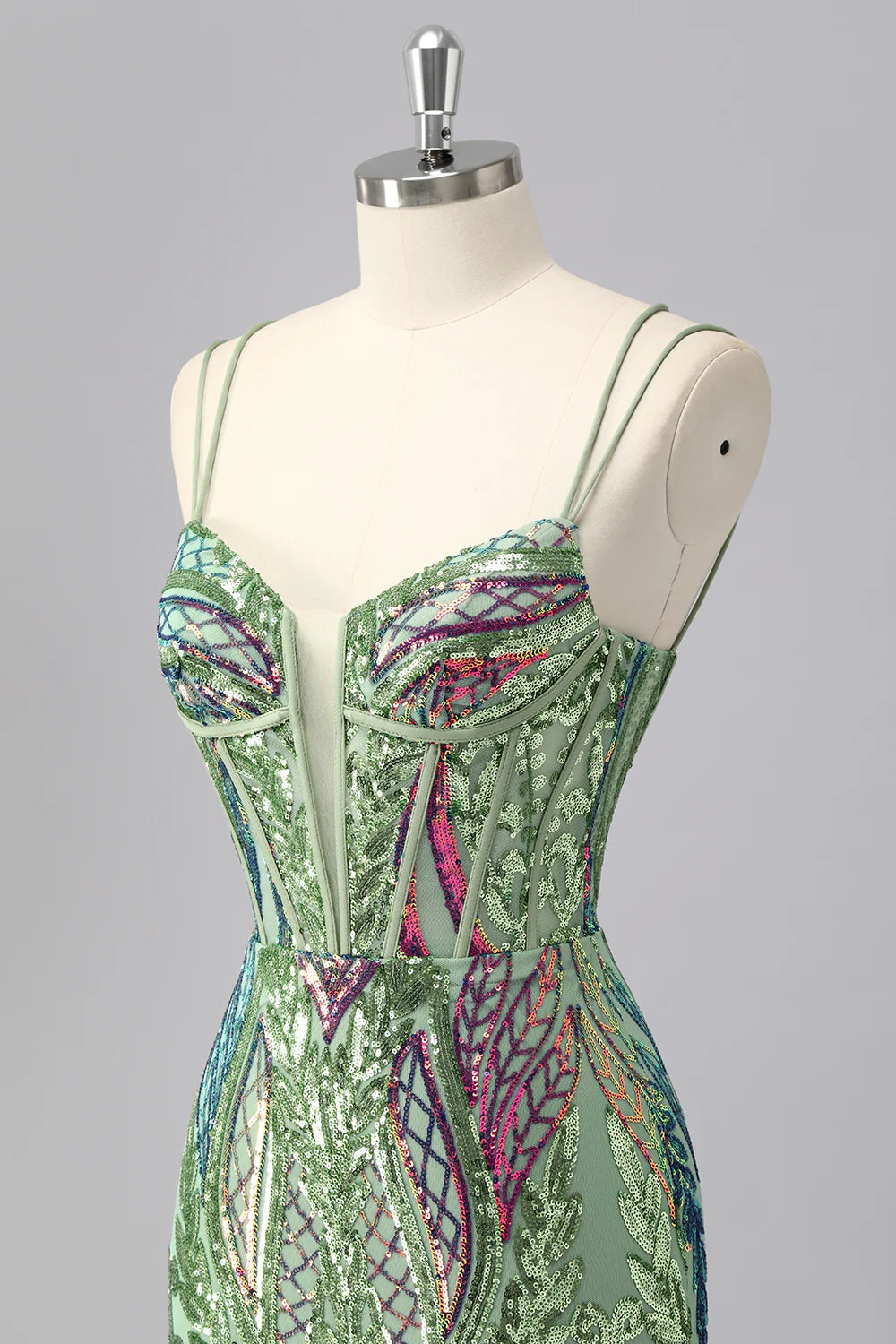 Gorgeous Dark Purple Bodycon Spaghetti Straps Corset Homecoming Dress with Sequins