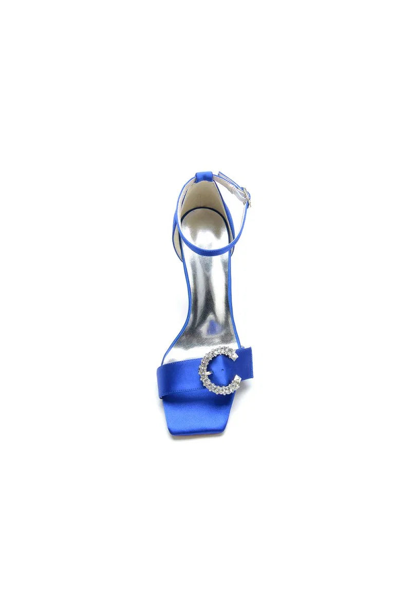 Square Open Toe Crystal Buckle Strap Chunky Heels