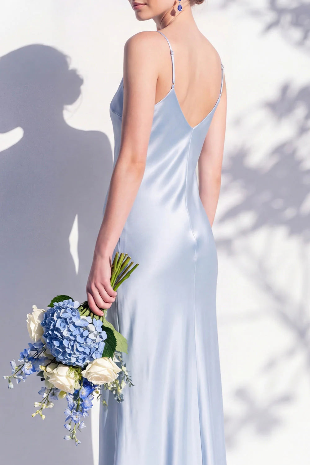 Satin Spaghetti Straps Sheath Sage Bridesmaid Dress
