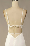 Simple Spaghetti Straps Long Soft Satin Ivory Mermaid Beach Wedding Dresses