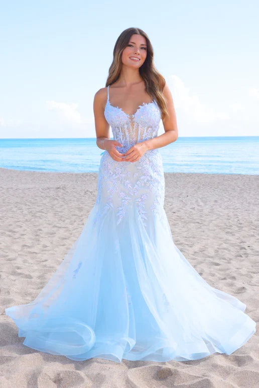 Hera Gown Baby Blue Tulle Floral Lace Mermaid Dress