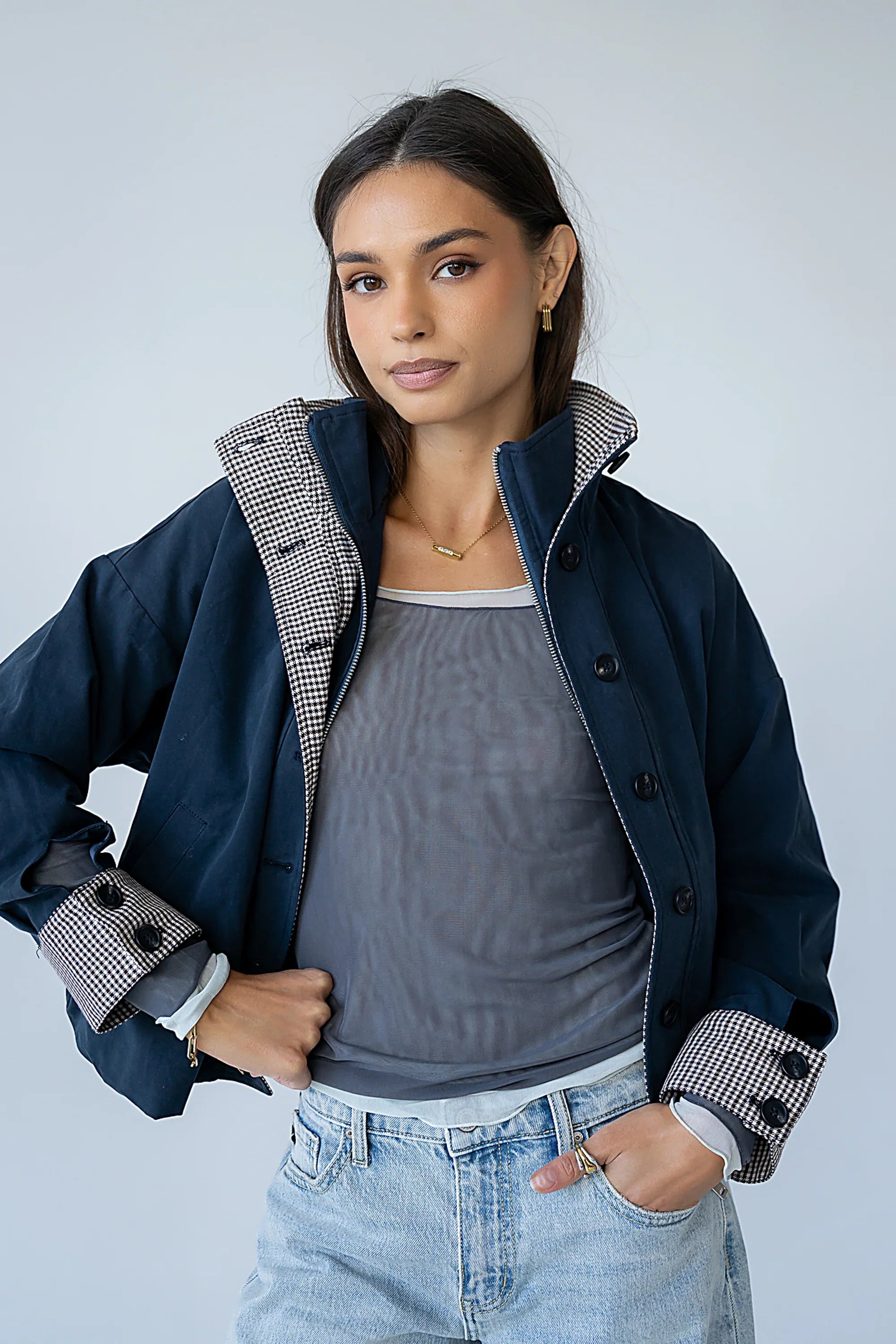 Colette Oversized Trench Jacket in Navy