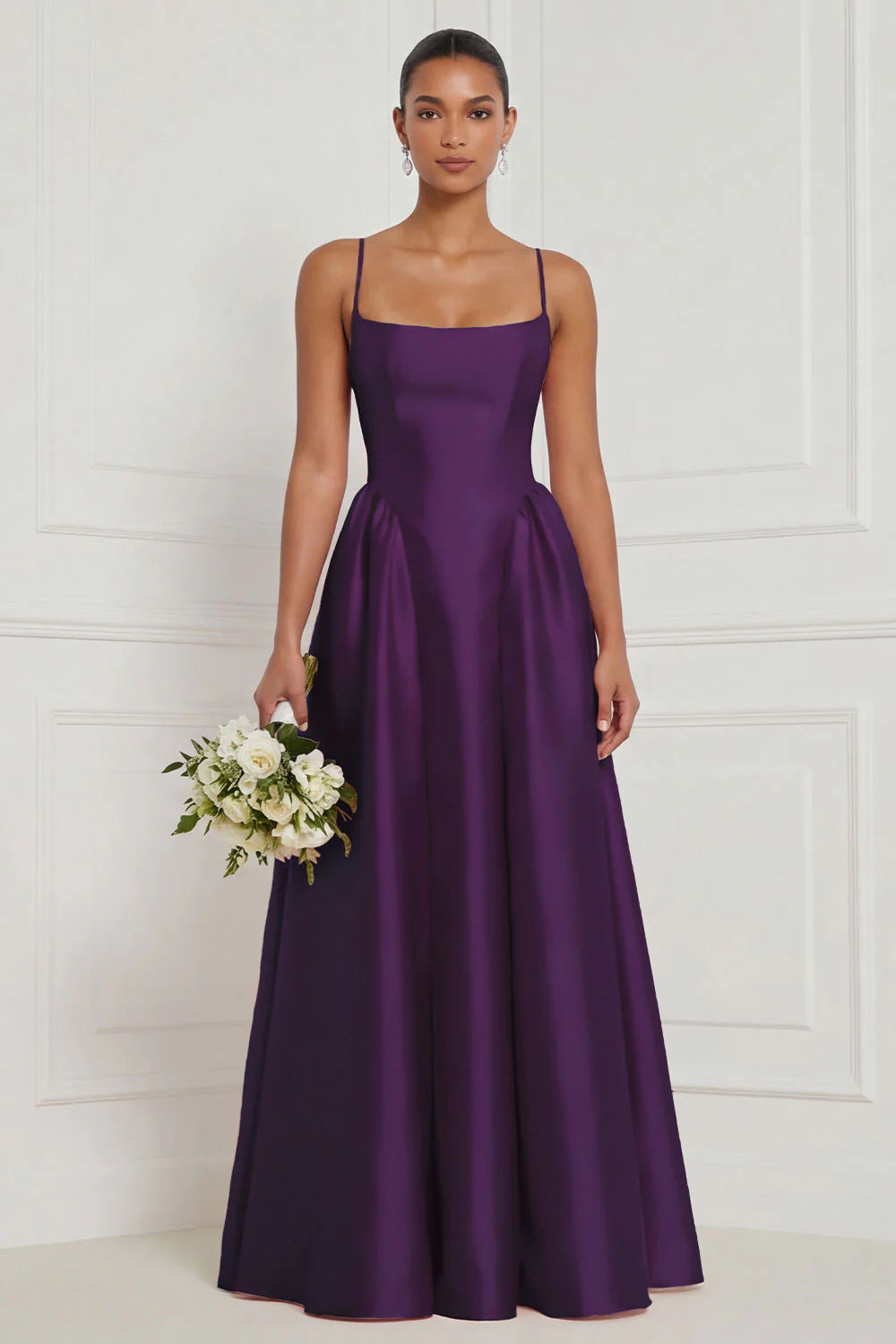 Satin A Line Spaghetti Straps Yellow Bridesmaid Dress