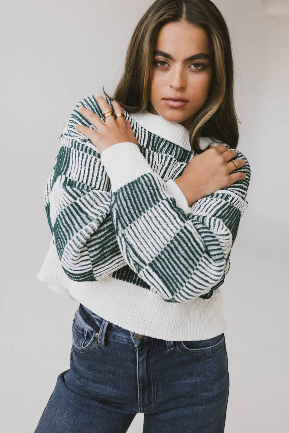 Cielo Checkered Sweater in Green FINAL SALE