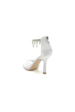 Glamorous White Leather High Heels with Silver Chain Accent