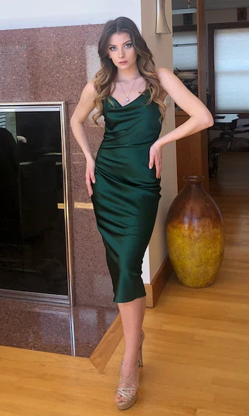 Aspen Midi Dress Emerald Green Satin Slip Dress