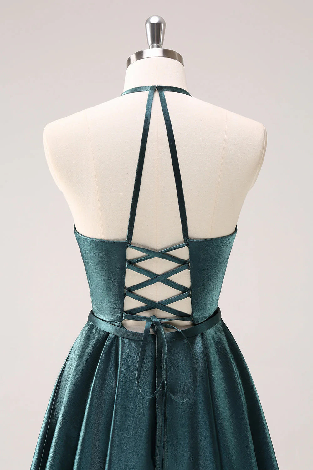 Peacock Blue A Line Halter Short Homecoming Dress with Lace Up Back
