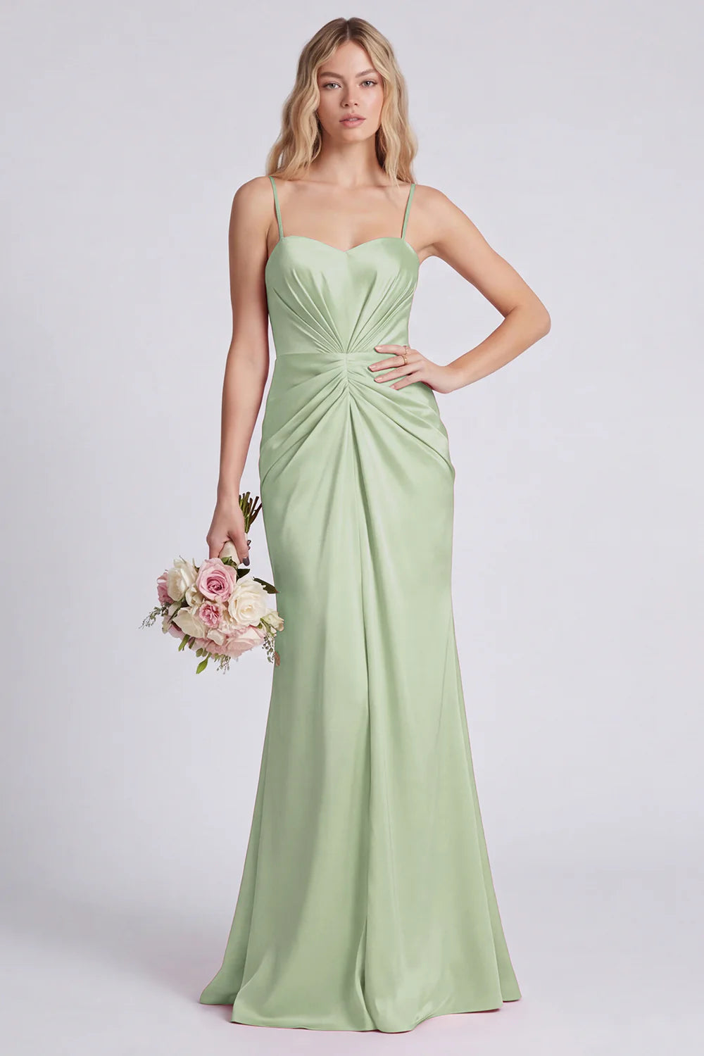 Dusty Rose Ruched Spaghetti Straps Mermaid Bridesmaid Dress