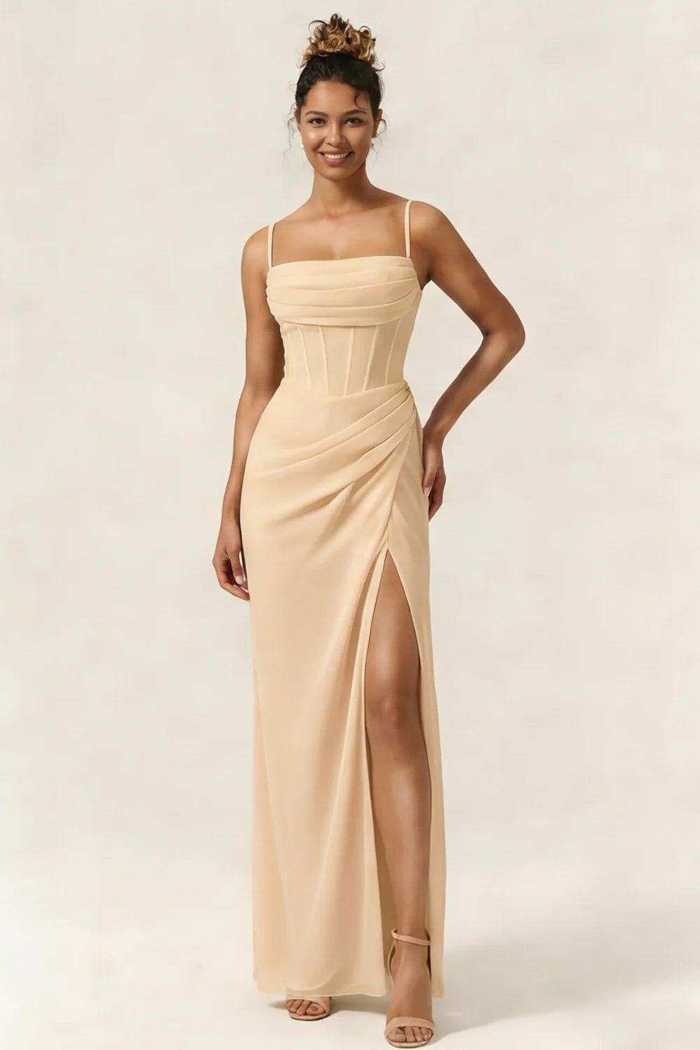 Green Flower Mermaid Corset Chiffon Long Bridesmaid Dress with Slit