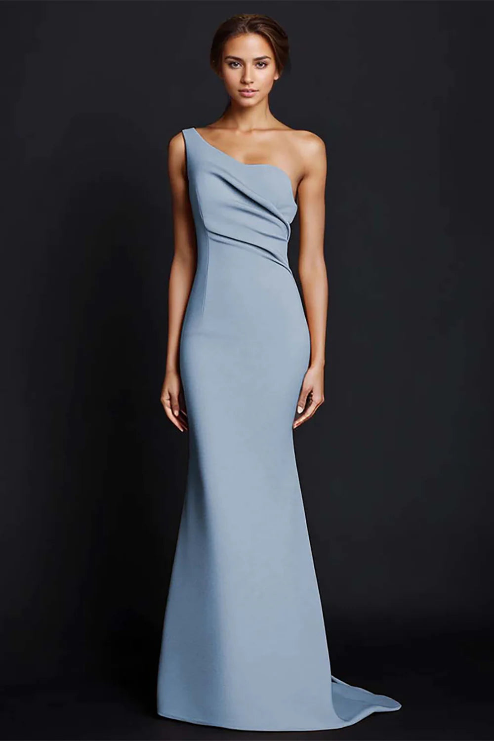 One Shoulder Mermaid Ruched Khaki Maxi Dress