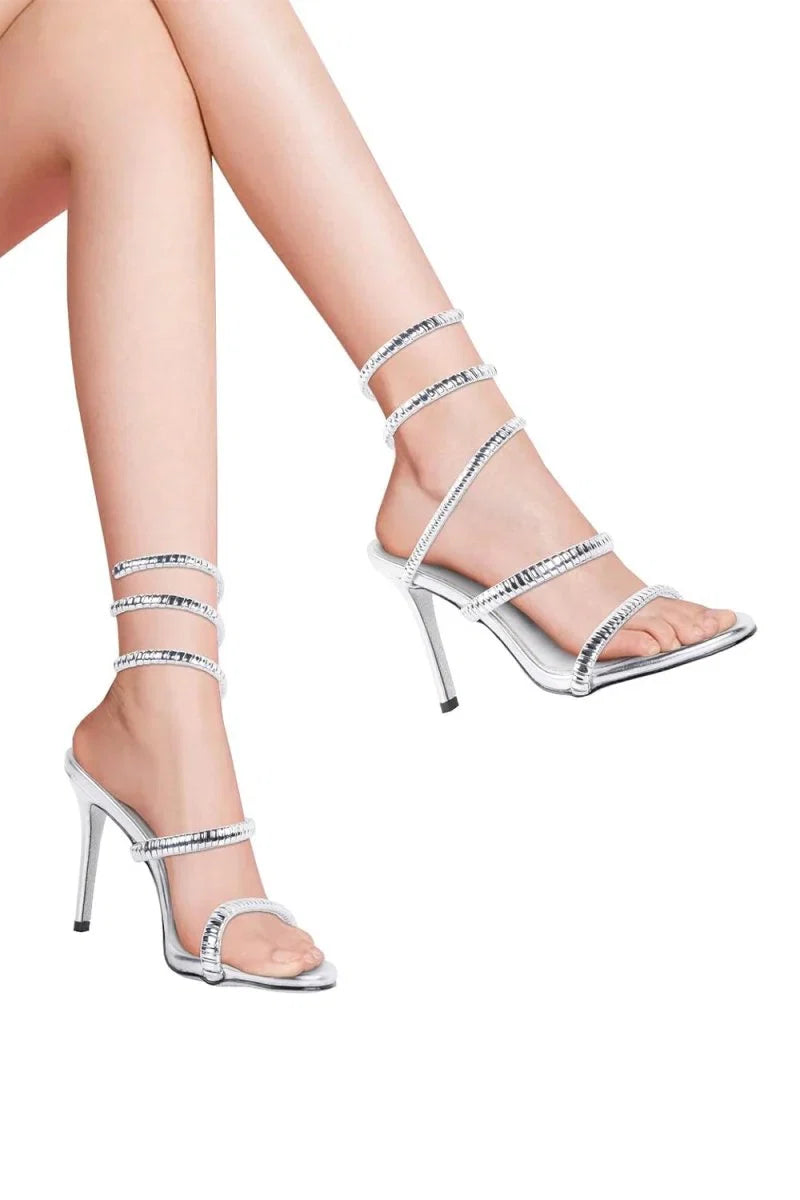 Gold Snake Wrap Open Toe High Heels Sandal