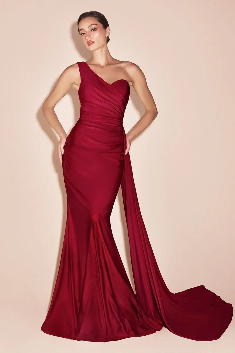 SHANNON GOWN ONE SHOULDER STRETCH SPANDEX SATIN DRESS
