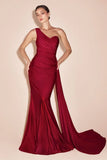 SHANNON GOWN ONE SHOULDER STRETCH SPANDEX SATIN DRESS