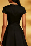 A Line Round Neck Satin Little Black Dress