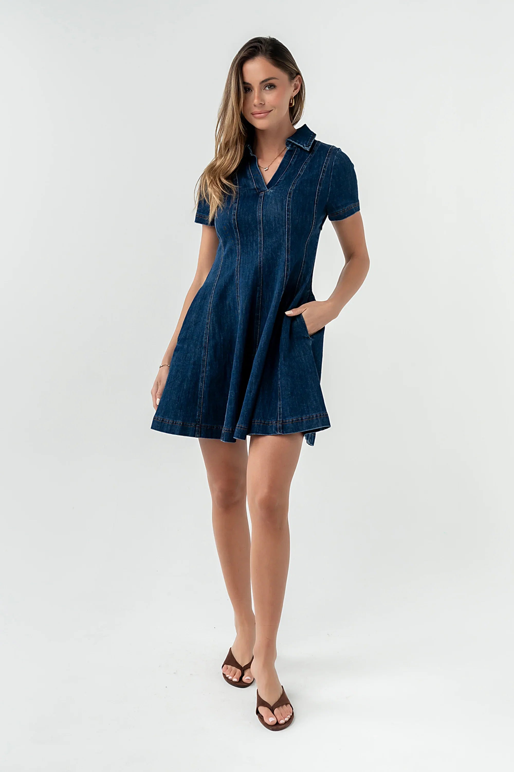 Carlie Denim Mini Dress in Dark Wash