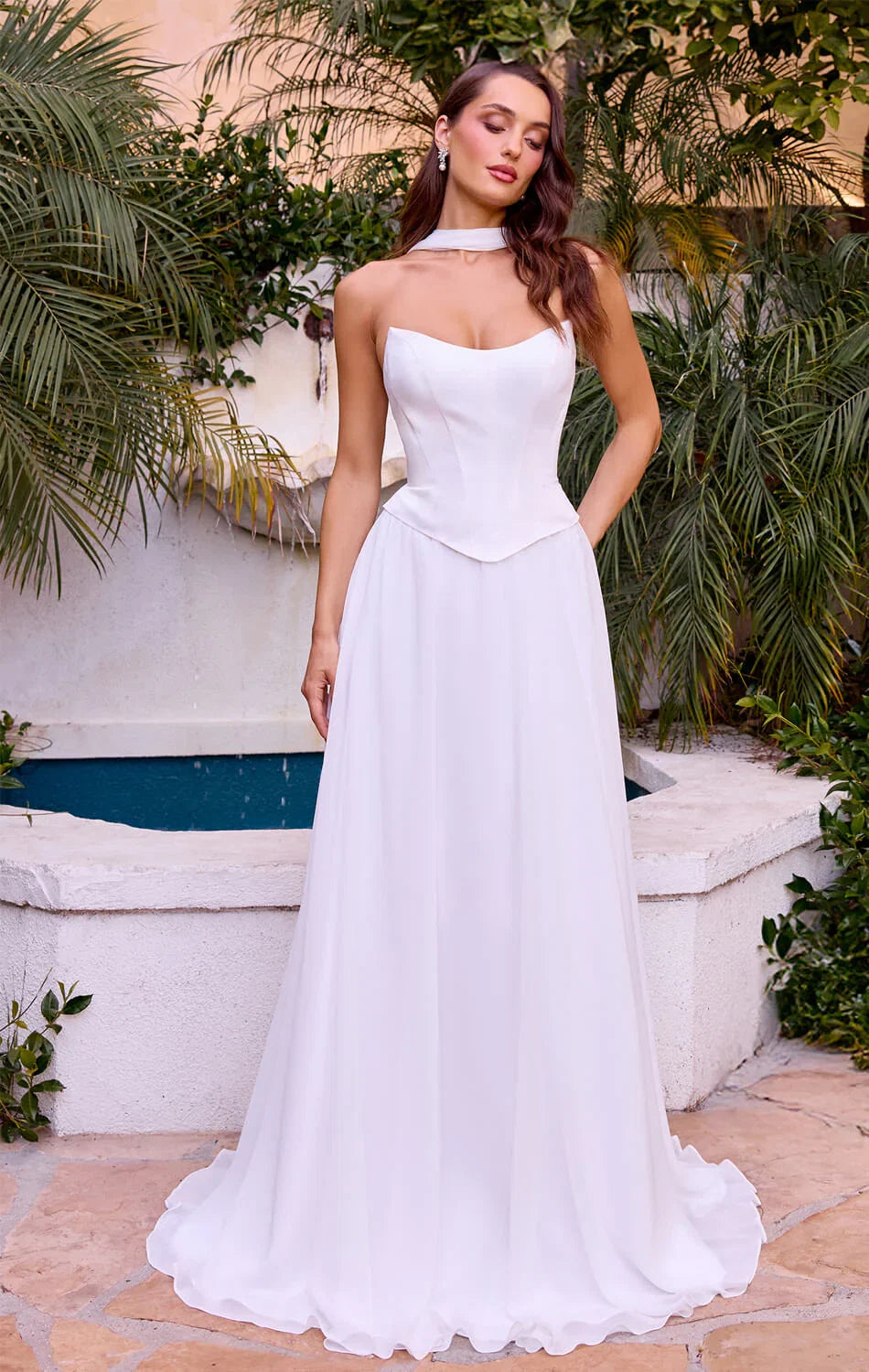 ISABELLA GOWN OFF WHITE STRAPLESS CHIFFON DRESS WITH SCARF