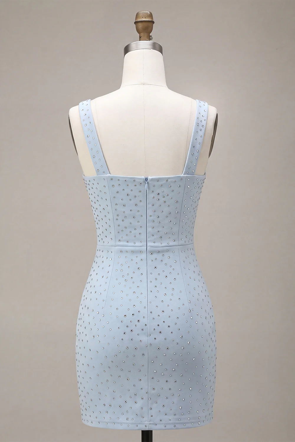 Sky Blue Beaded Square Neck Bodycon Homecoming Dress