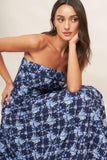 BLUE RENAISSANCE STRAPLESS MIDI DRESS