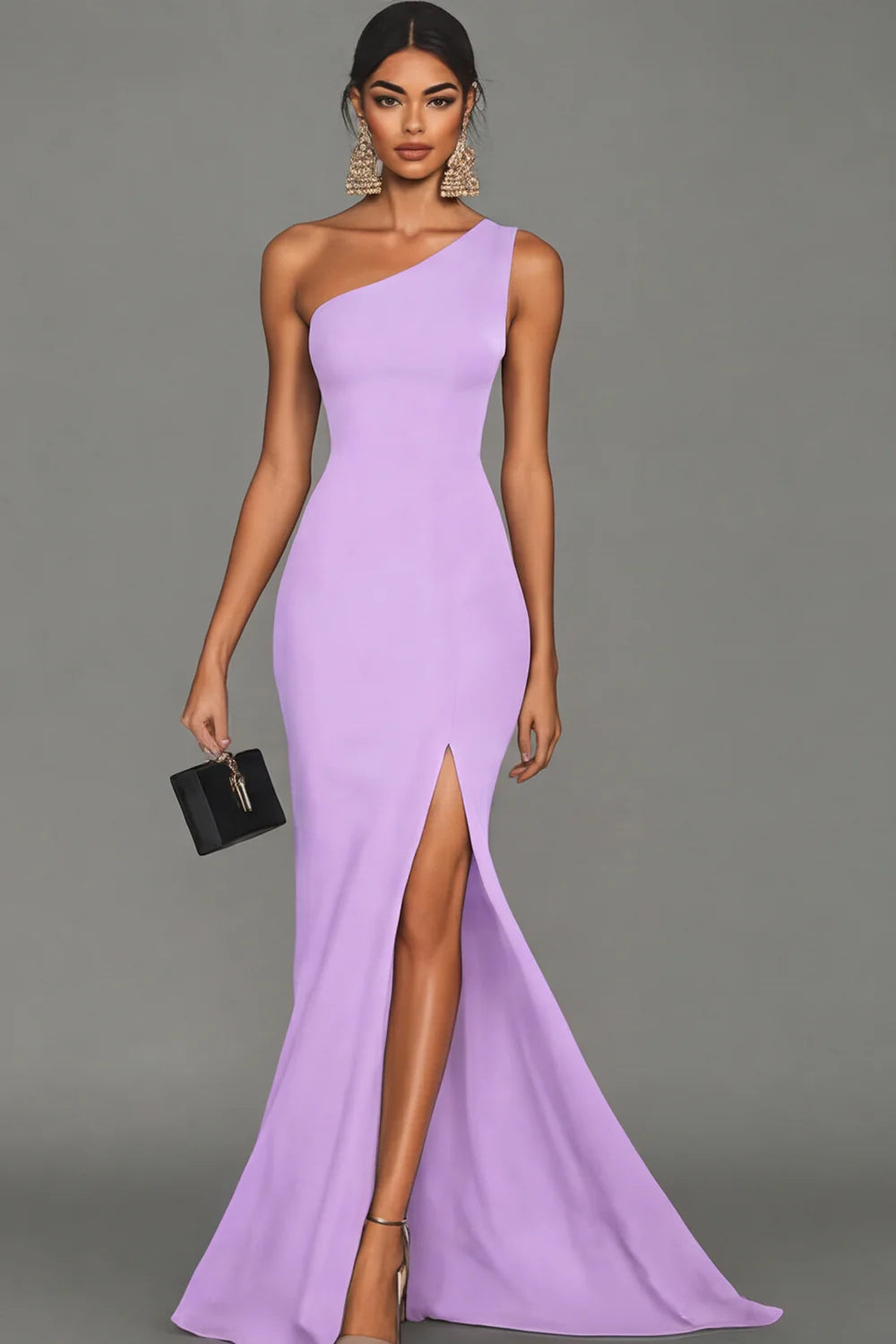 Black Mermaid One Shoulder Long Formal Dress with Slit