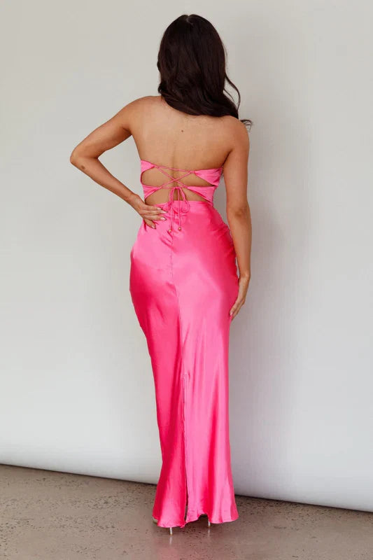 Harley Satin Maxi Dress Hot Pink