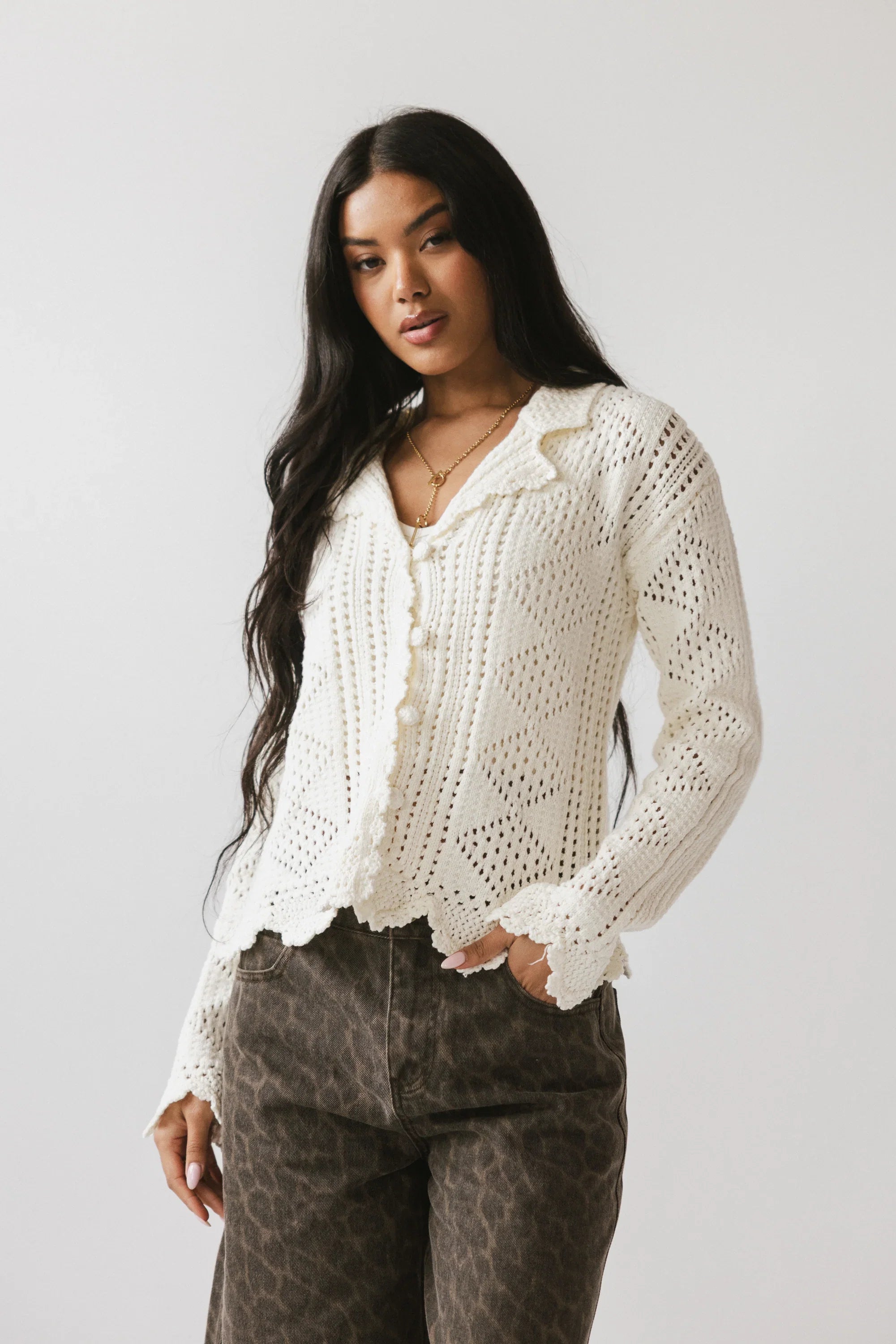 Mary Crochet Cardigan in Off White FINAL SALE