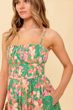 STORYTELLING PINK GREEN MIDI DRESS WITH POCKETS
