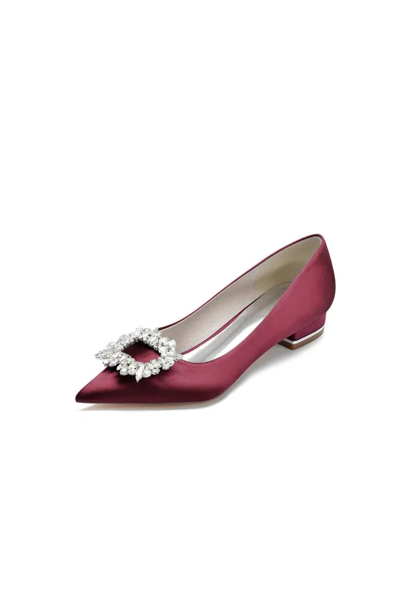 Simple Pointed Toe Satin Kitten Heels With Beading