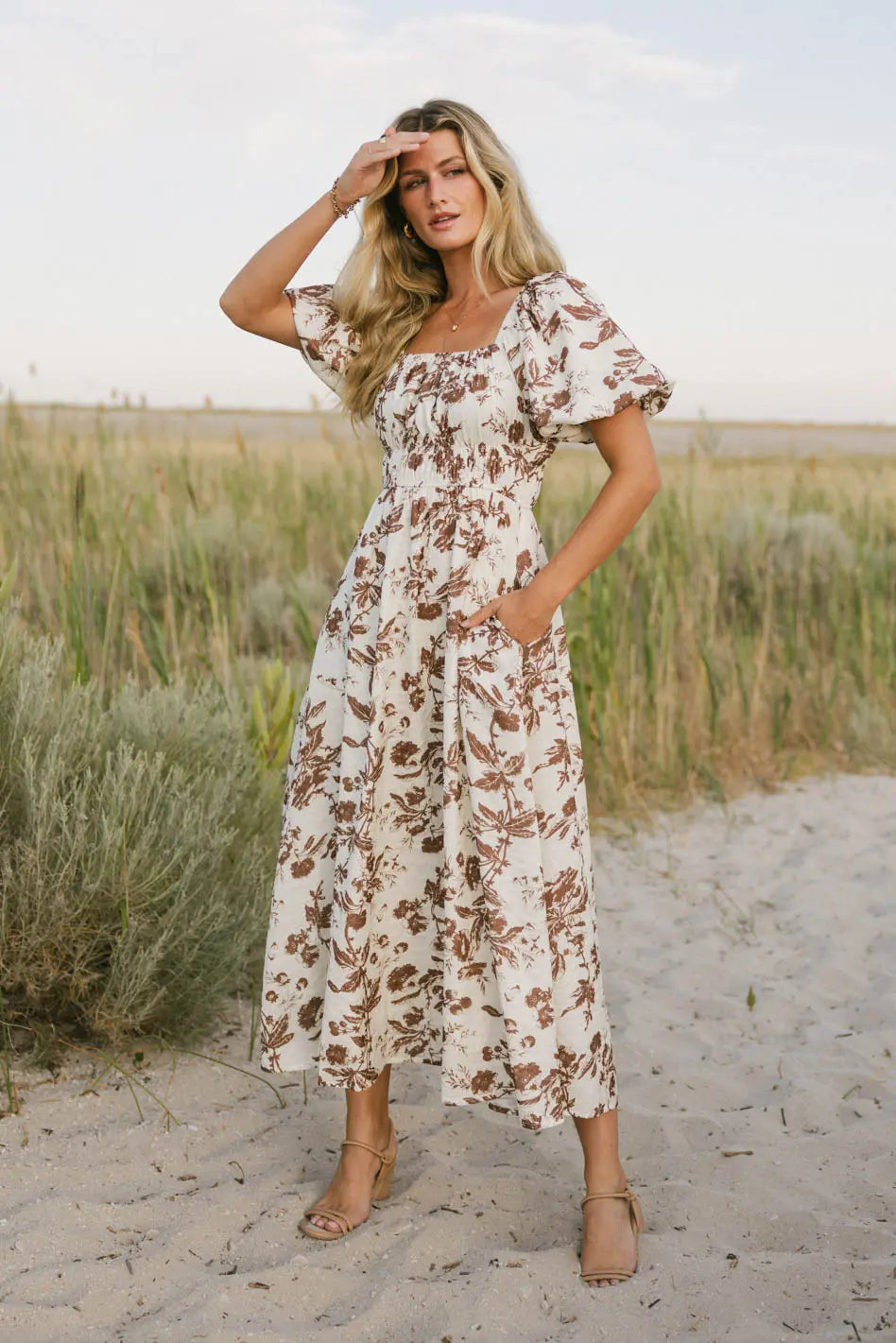 Dorothea Floral Midi Dress in Mocha FINAL SALE