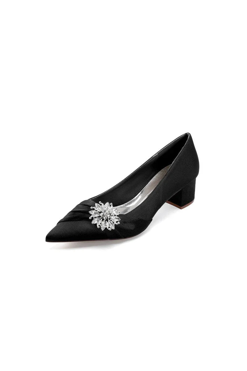 Satin Pointed Toe Slip on Party Shoes With Crystal