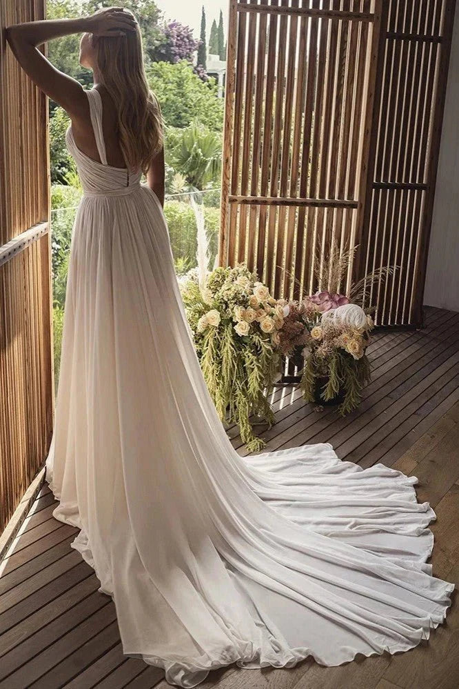 Bohemian A Line Long Chiffon Sweetheart Wedding Dresses