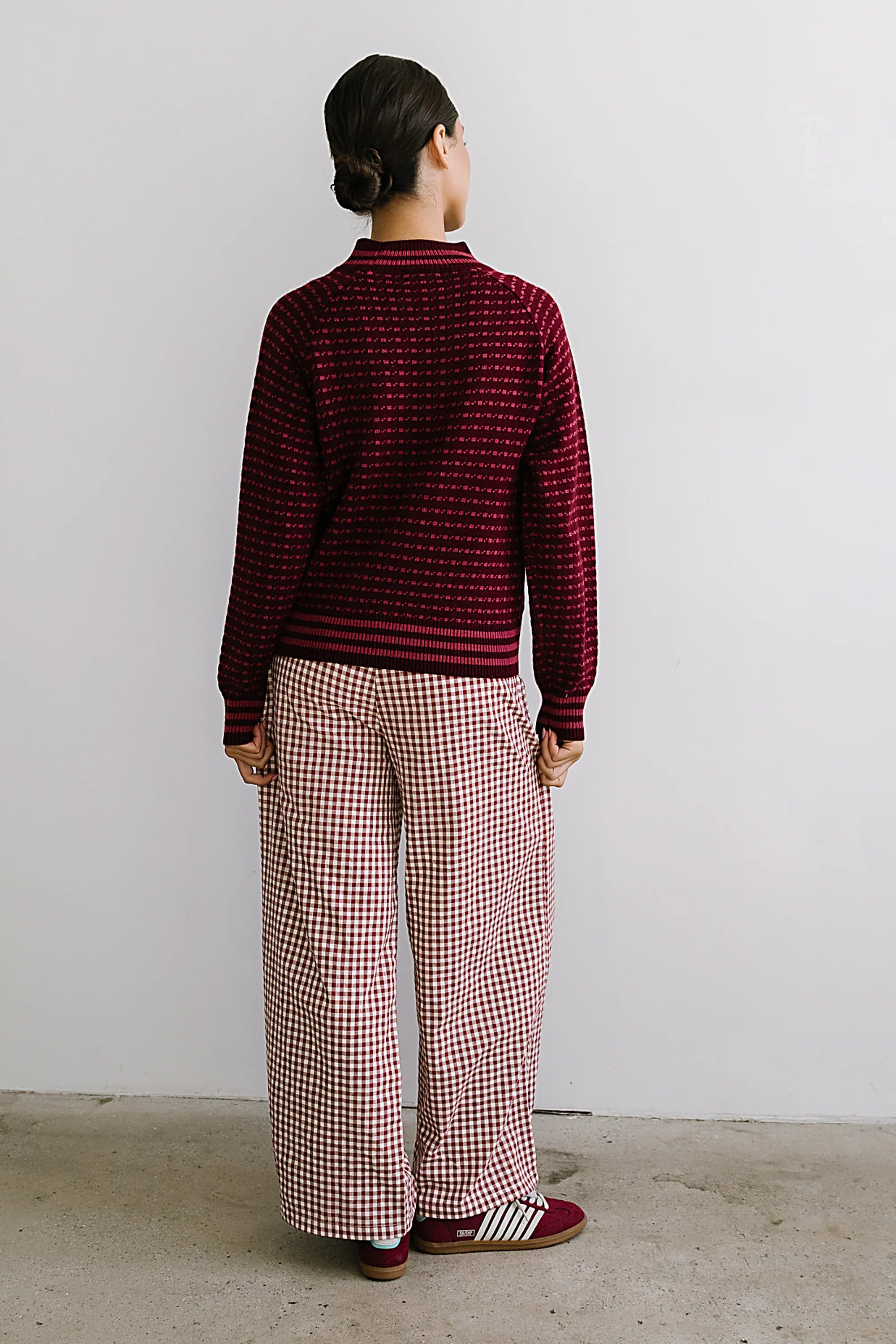 Ada Gingham Wide Leg Pants in Burgundy FINAL SALE