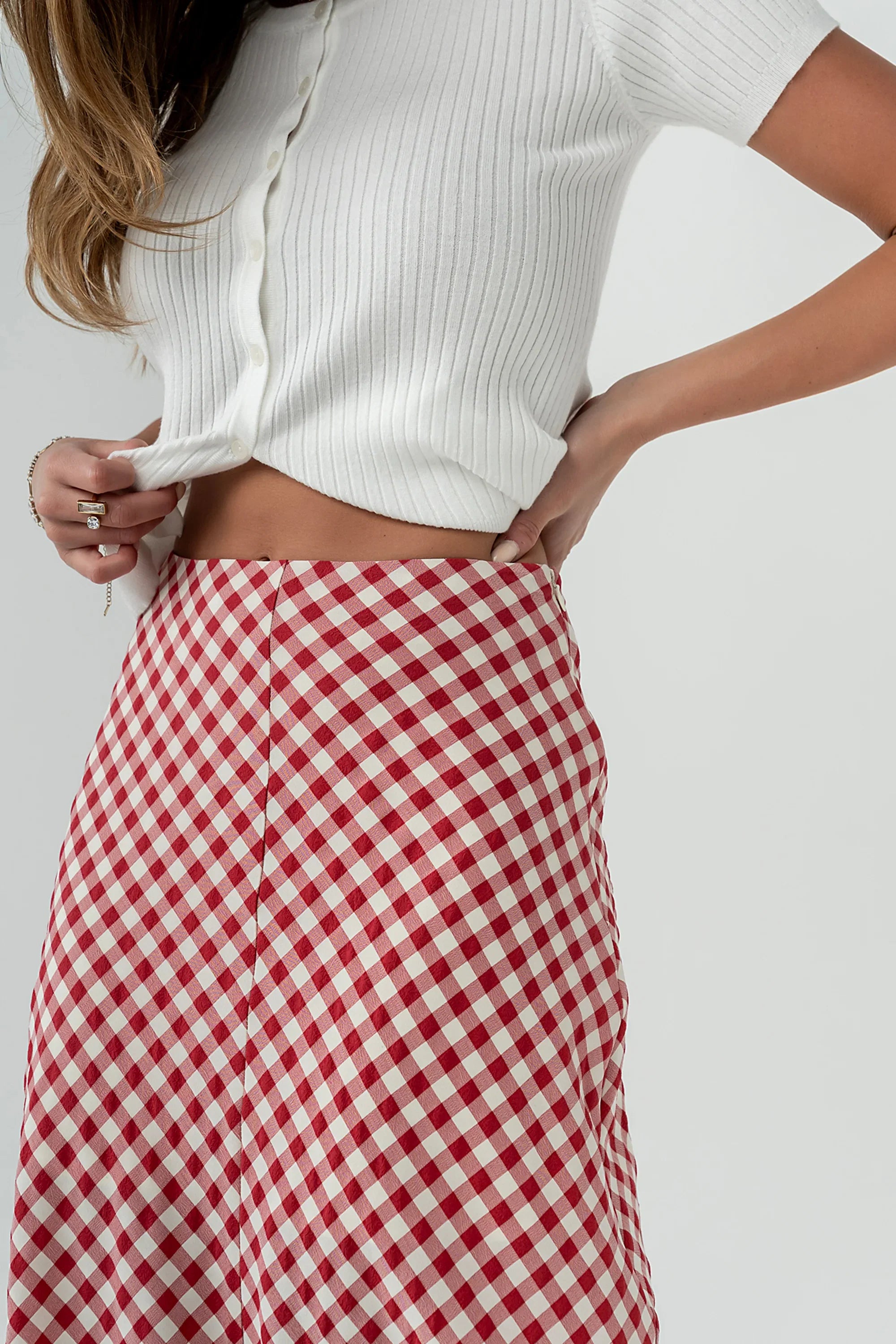 Posie Gingham Maxi Skirt in Red