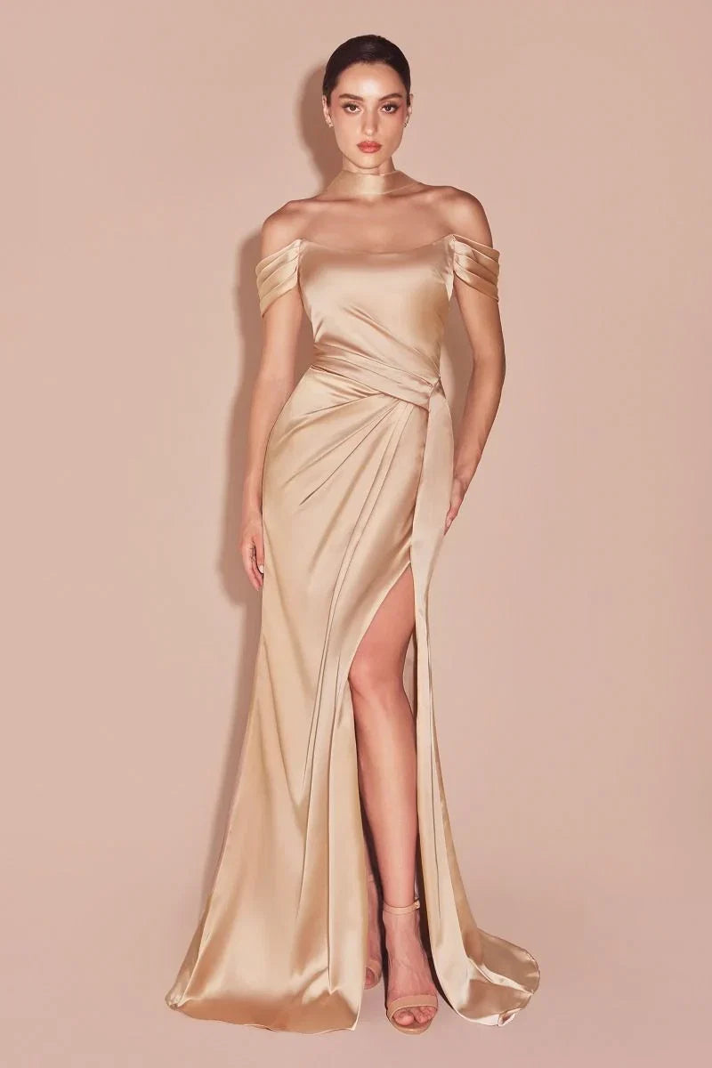 EMERSON GOWN OFF THE SHOULDER LUXE SATIN DRESS