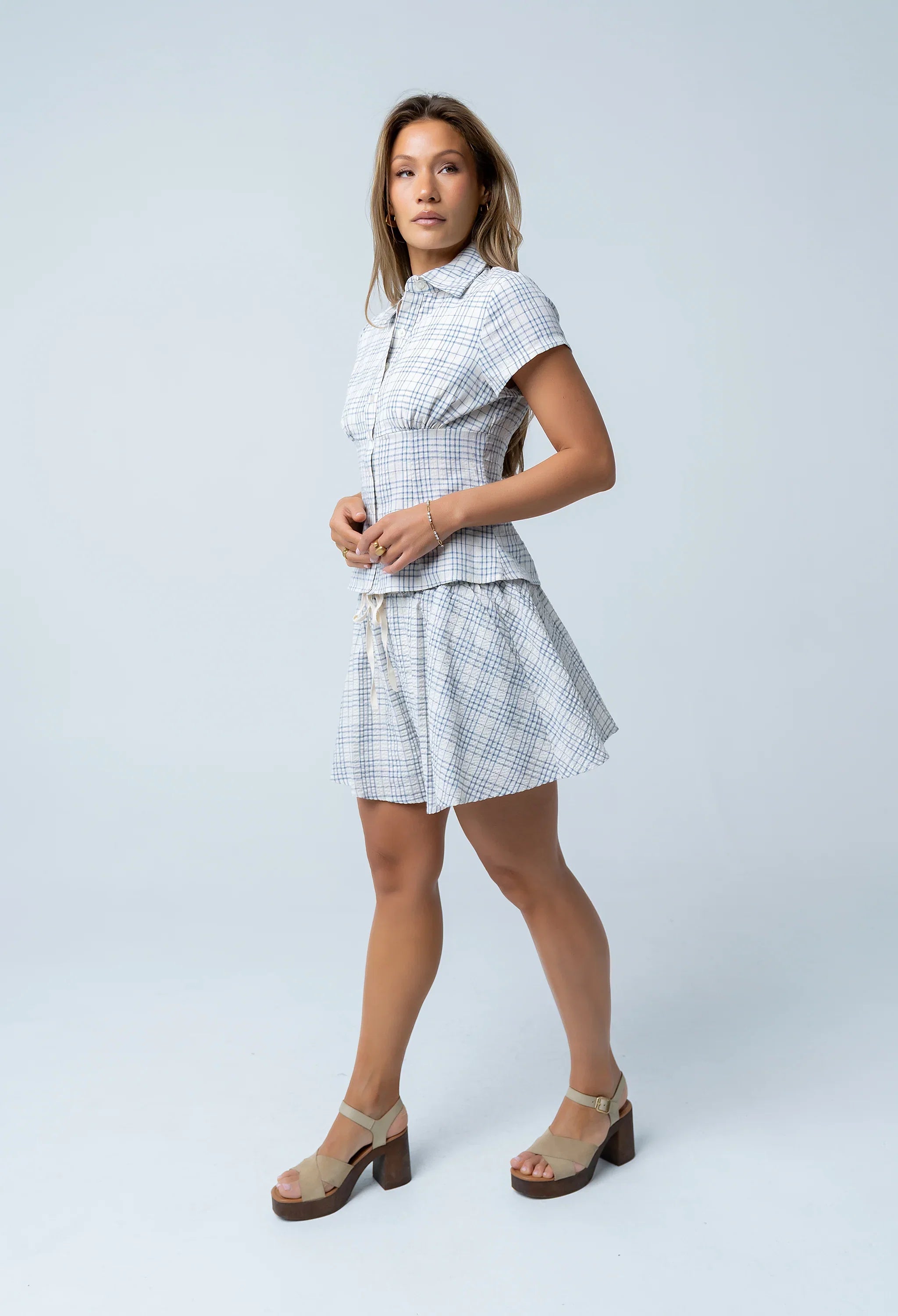 Tristan Plaid Button Up in Blue