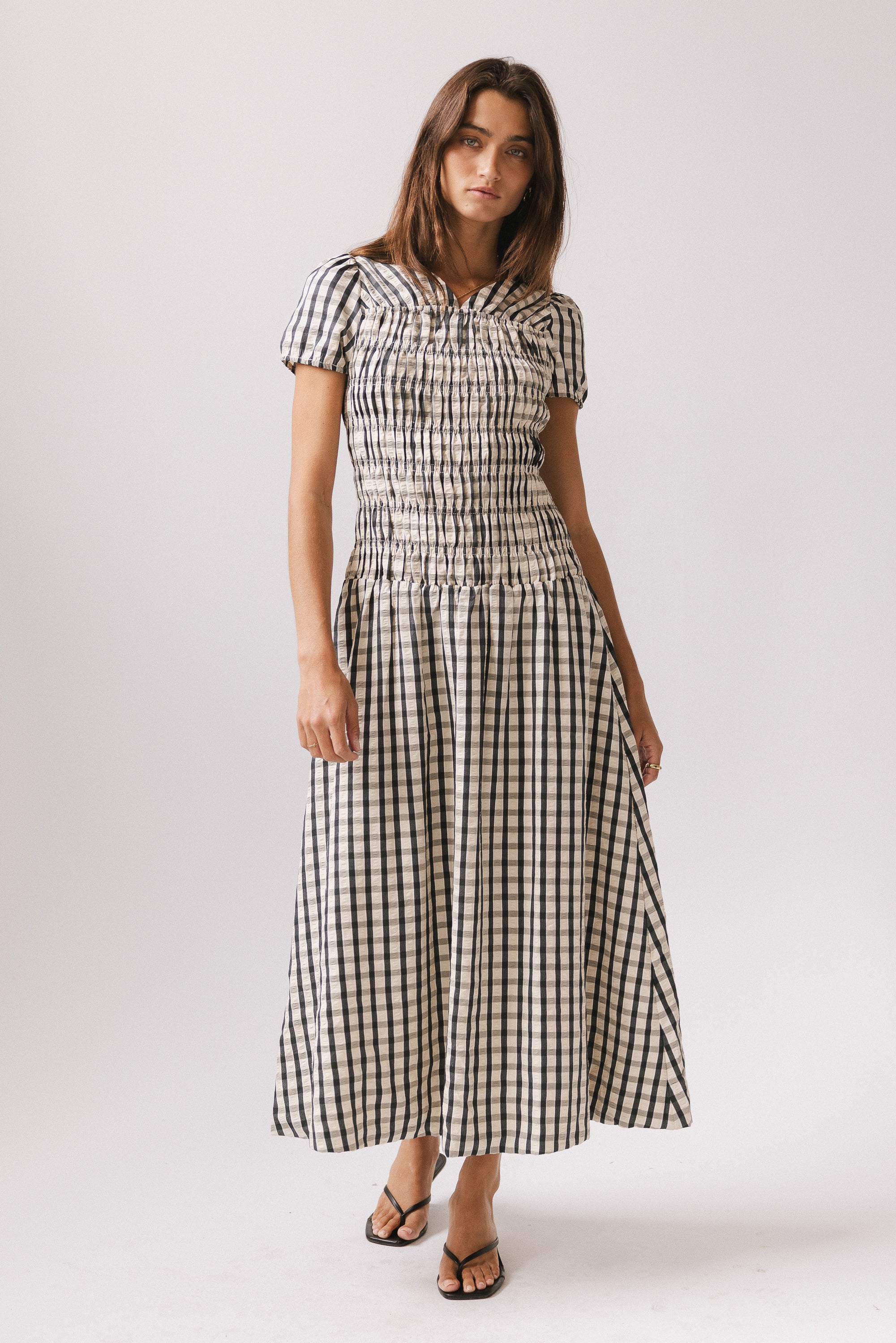 Erin Smocked Maxi Dress in Navy