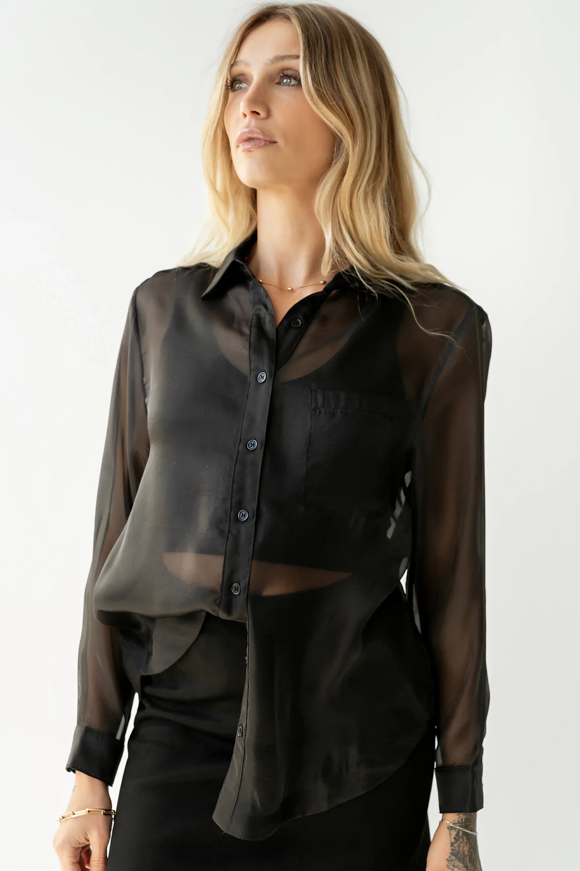 Liberty Sheer Button Up Blouse in Black FINAL SALE