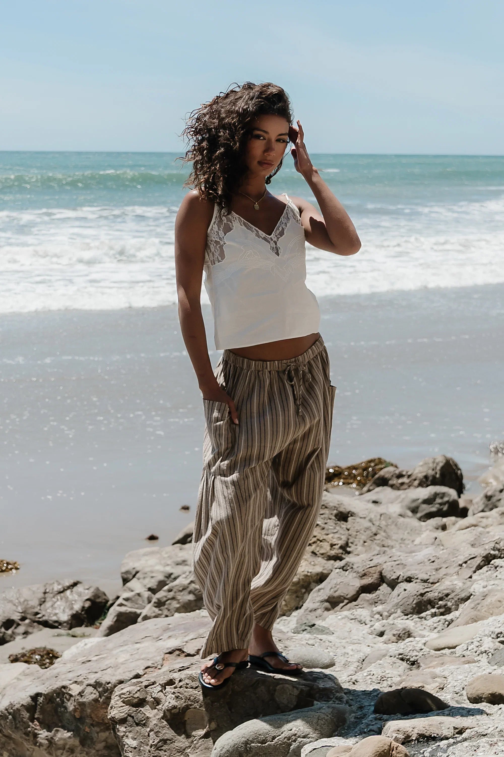 Colleen Striped Baggy Pants in Khaki