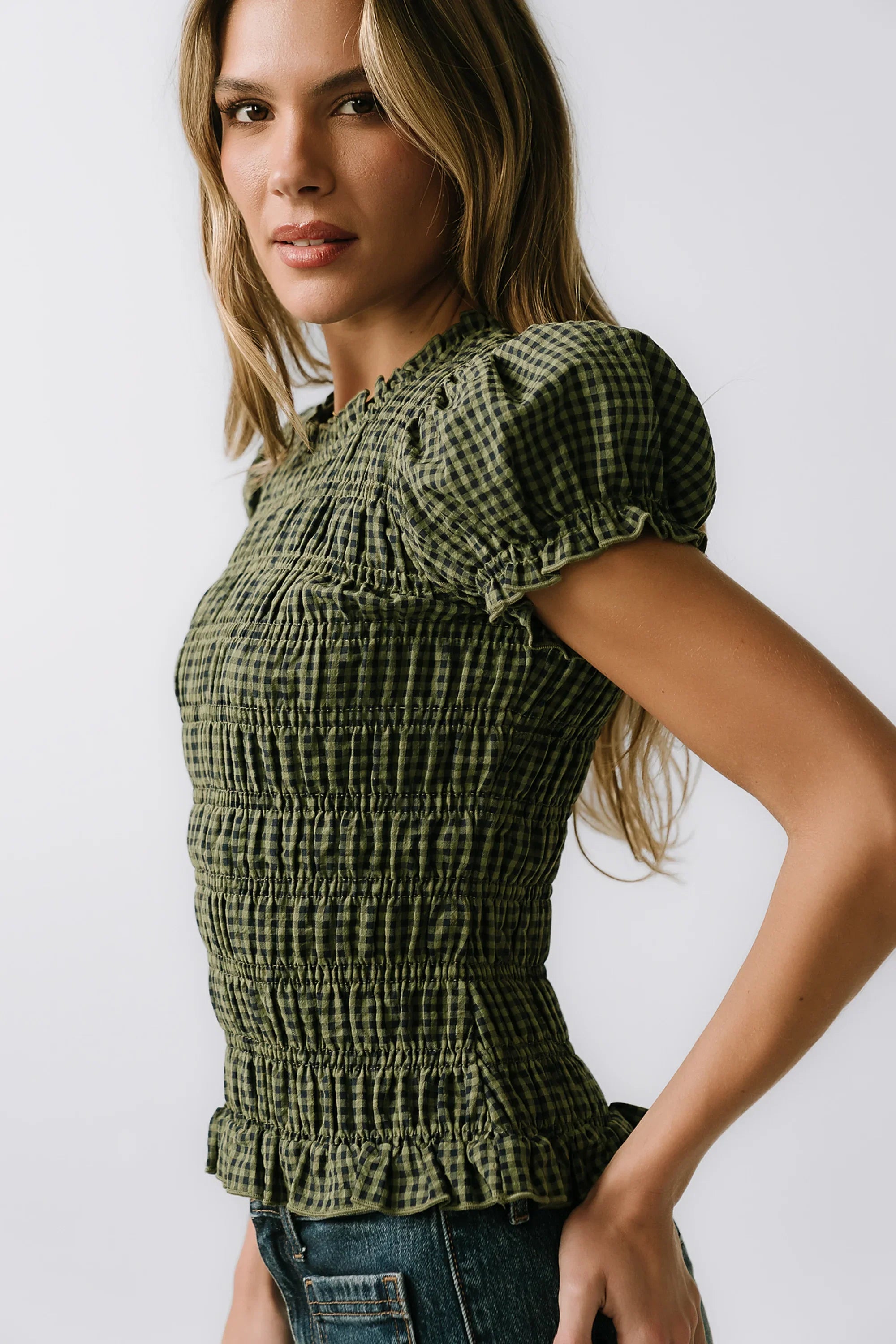 Ruth Smocked Top in Green FINAL SALE