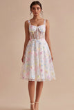 Floral White Corset Beaded A Line Graduation Dress