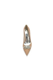 White Glitter Pointed Toe Chunky Heels With Rhinestone