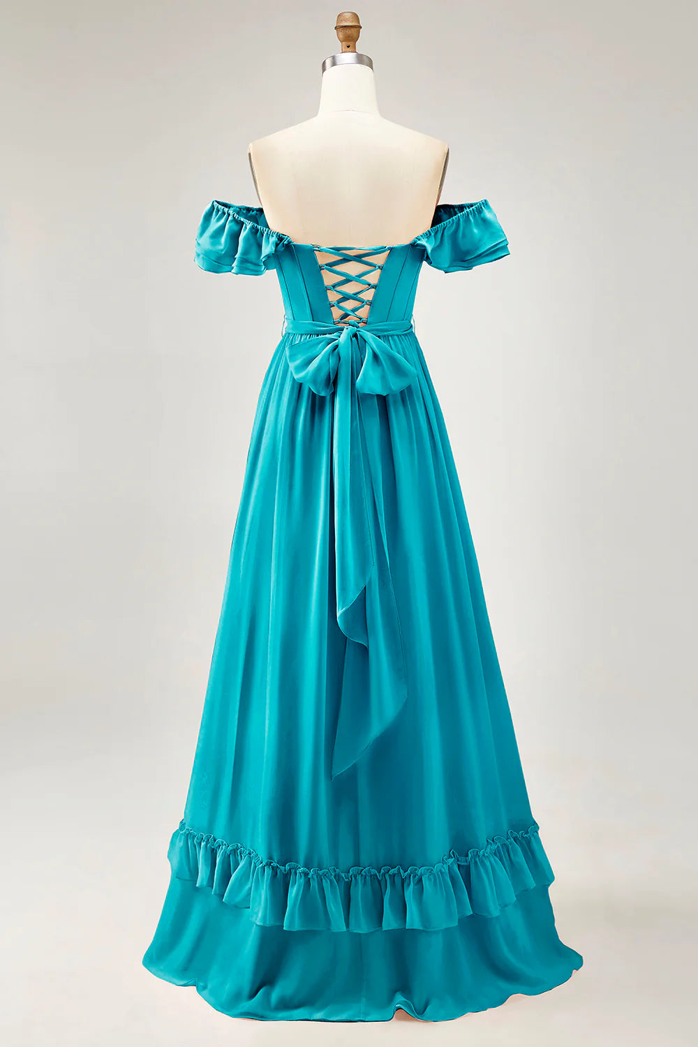 Royal Blue A line Off The Shoulder Chiffon Long Bridesmaid Dress with Slit