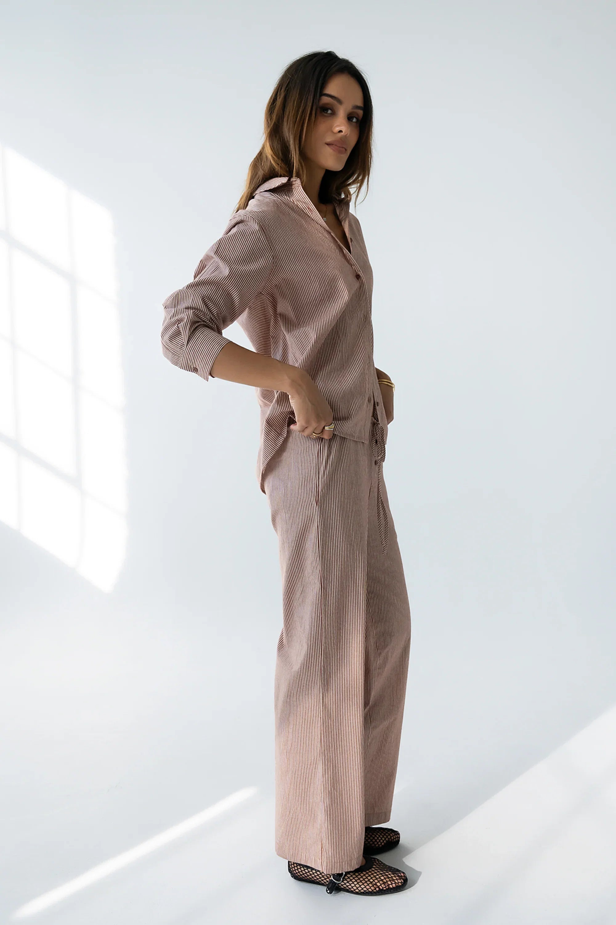 Hailey Striped Button Up in Mauve