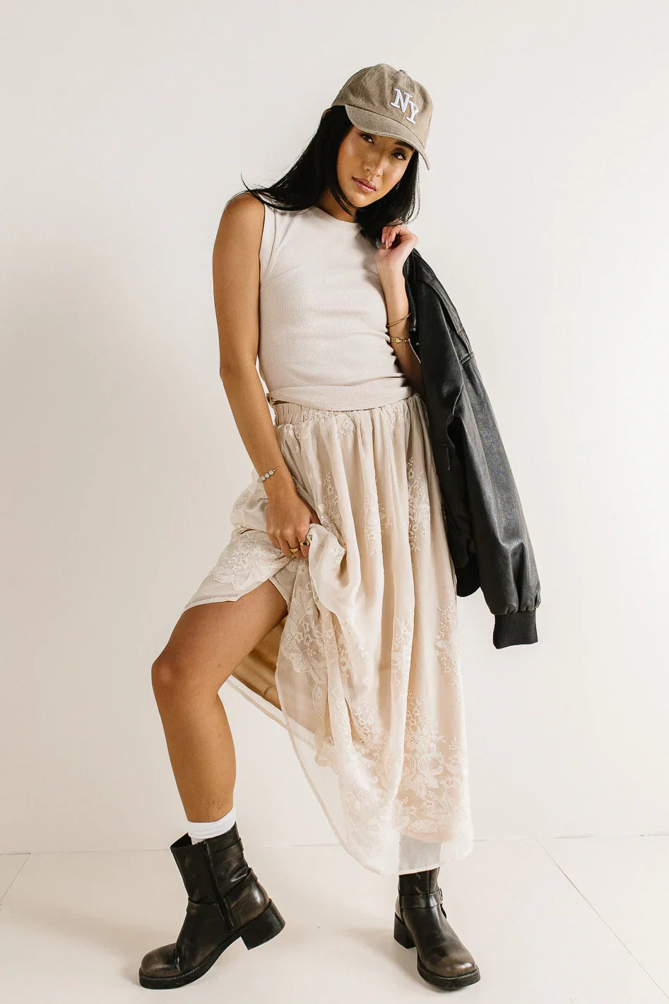 Grace Floral Tulle Skirt in Champagne