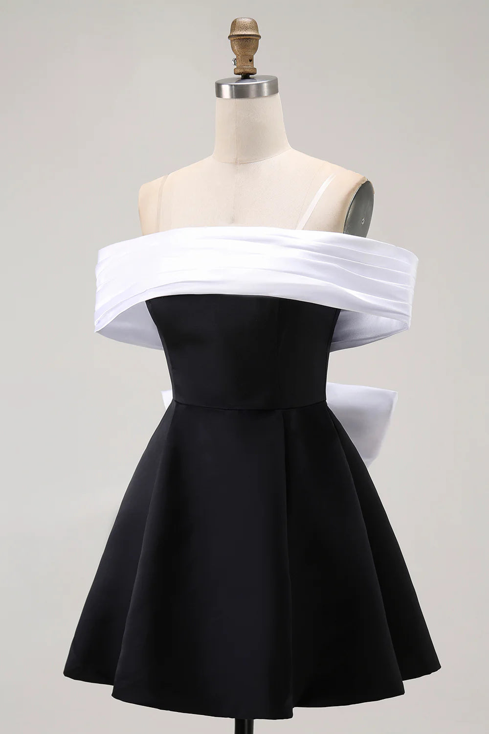 Black A Line Off The Shoulder Mini Homecoming Dress with Bow