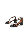 Black Cross Strappy Block Heel Sandal