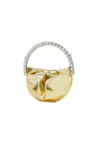 Womens Rhinestone Handle Metallic Slouchy Evening Clutch Bags