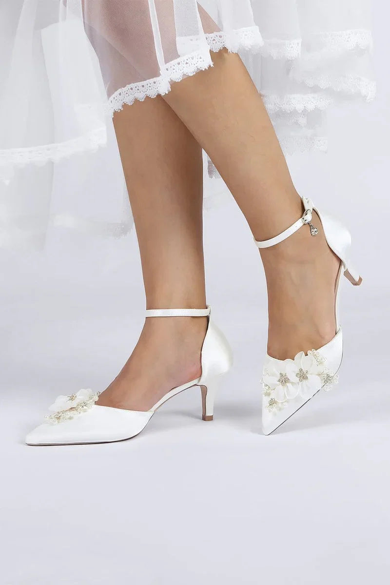 Satin Wedding Shoes Stiletto Heel With Rhinestone Flower