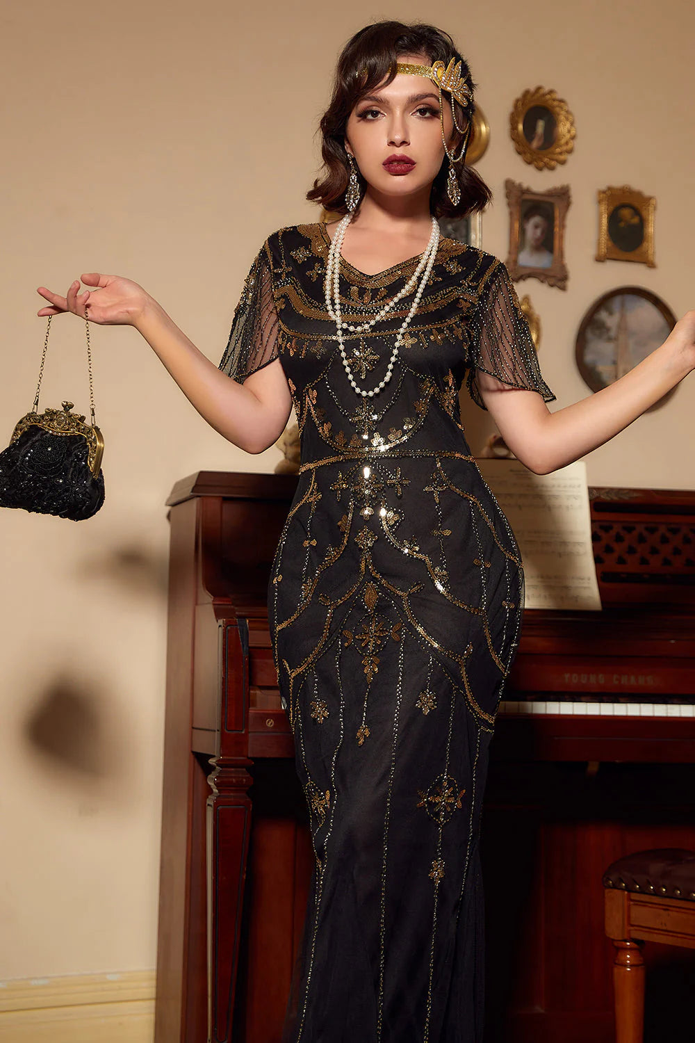 Dark Green Mermaid Round Neck Long Sequins Party Dress